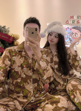 情侣圣诞睡衣家居服磨毛棉
