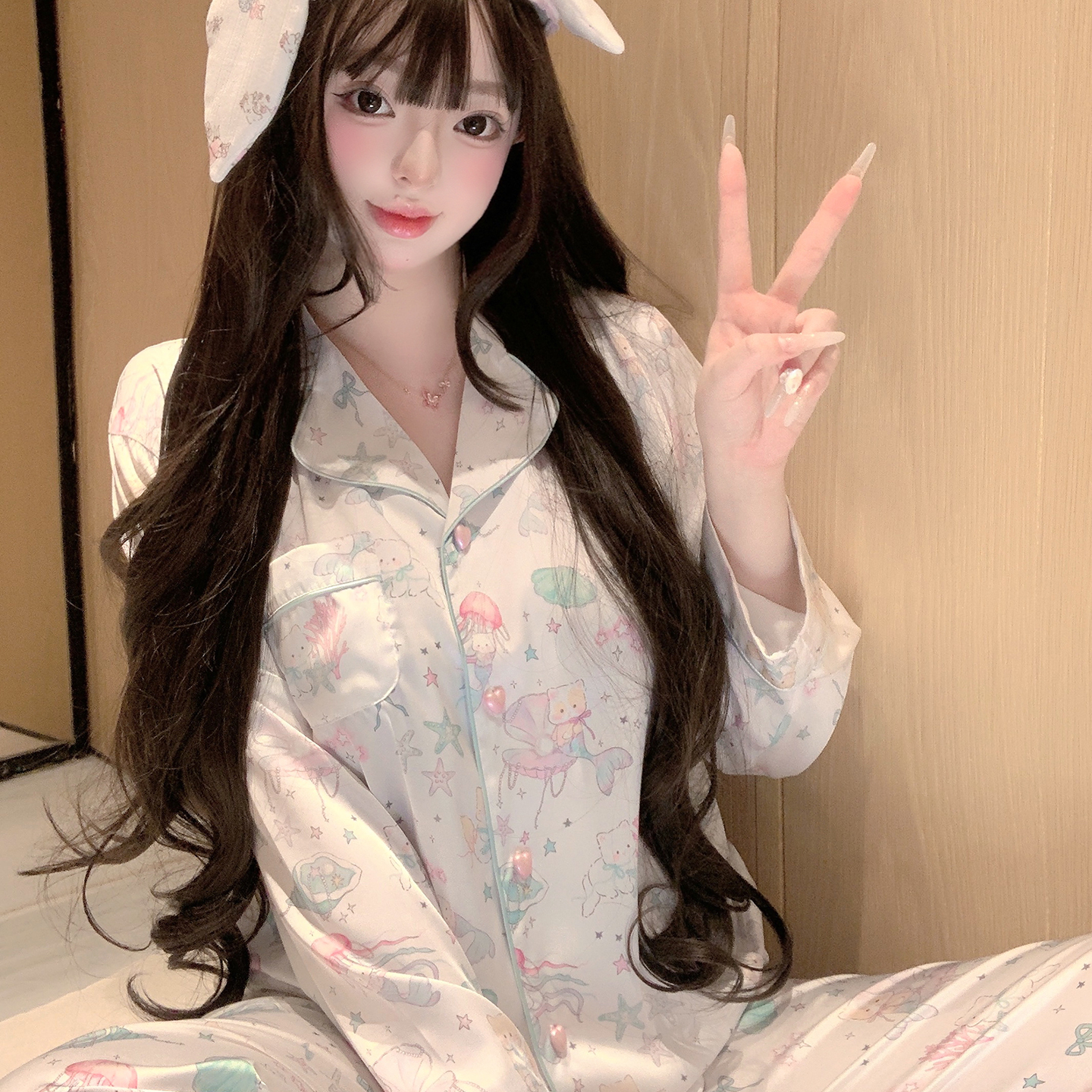 捞捞酱「海洋碎冰冰」性感冰丝睡衣女夏季纯欲风2025新款家居服