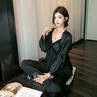 捞捞酱「许妍同款 纯欲风带胸垫三件套 」性感冰丝睡衣女2025新款