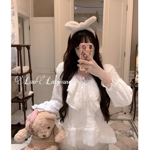 家居服甜美法式加厚珊瑚绒舒适