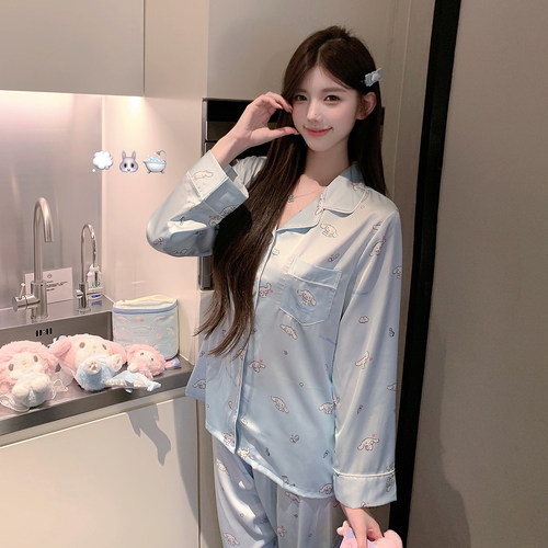 捞捞酱「眠眠大耳狗」冰丝性感春秋款睡衣女2026新款卡通家居服