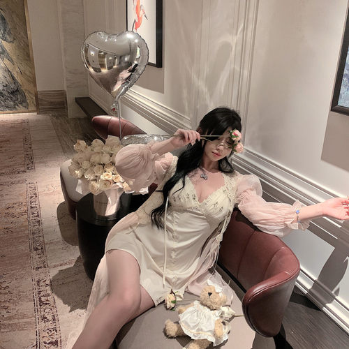 度假风法式睡裙套装晨袍仙女