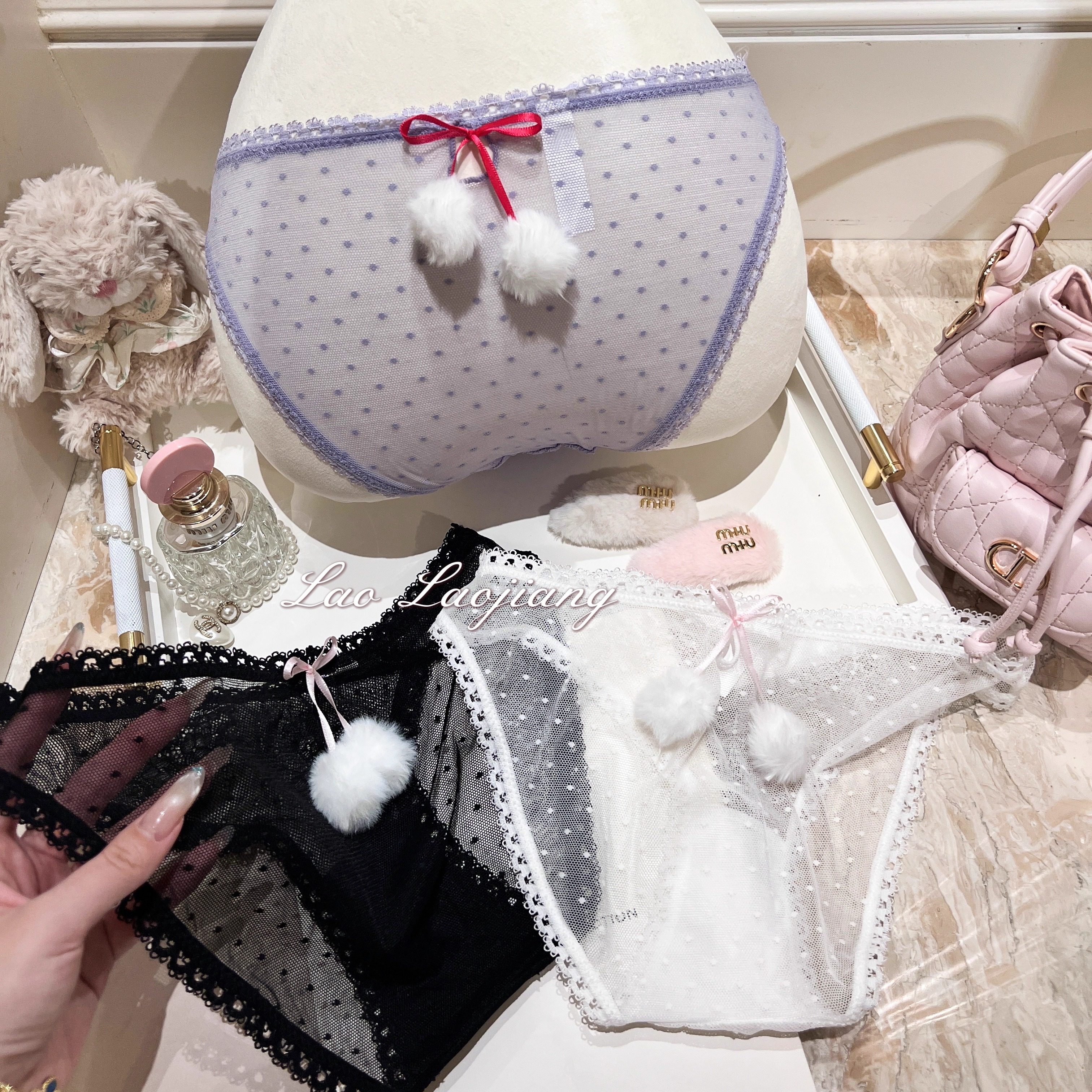 捞捞酱「樱桃蜜恋」性感毛球蕾丝镂空三角内裤纯欲透气低腰诱惑新,女士内衣/男士内衣/家居服,女三角裤,淘宝优惠券,粉丝福利购,淘宝优惠卷