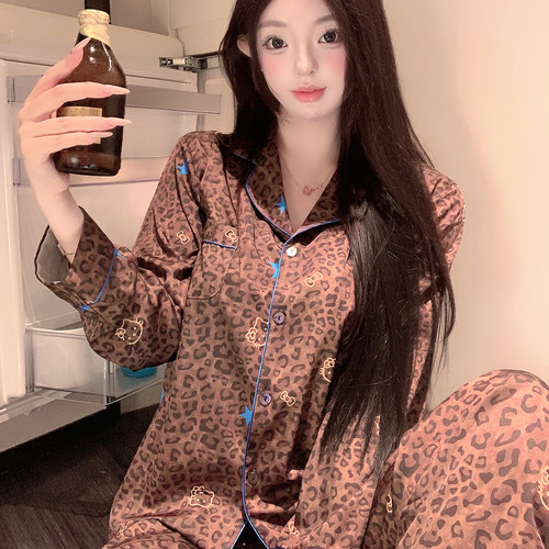 捞捞酱「豹纹小K」睡衣女性感春秋款冰丝2026新款家居服高级套装