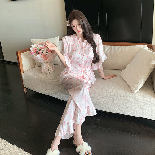 捞捞酱「玫瑰岛屿」性感冰丝睡衣女2026新款夏季纯欲蕾丝家居服