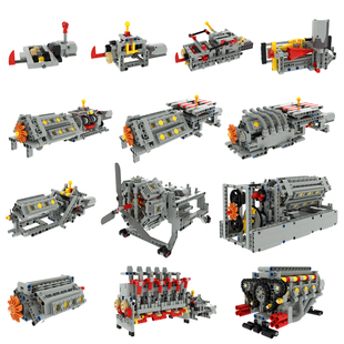 小小工程师国产积木科技模型带倒档6档变速箱超级V8发动机拼装MOC