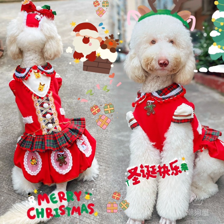 宠物圣诞裙子大狗圣诞衣服巨贵圣诞妆金毛拉多秋冬装阿拉萨摩圣诞