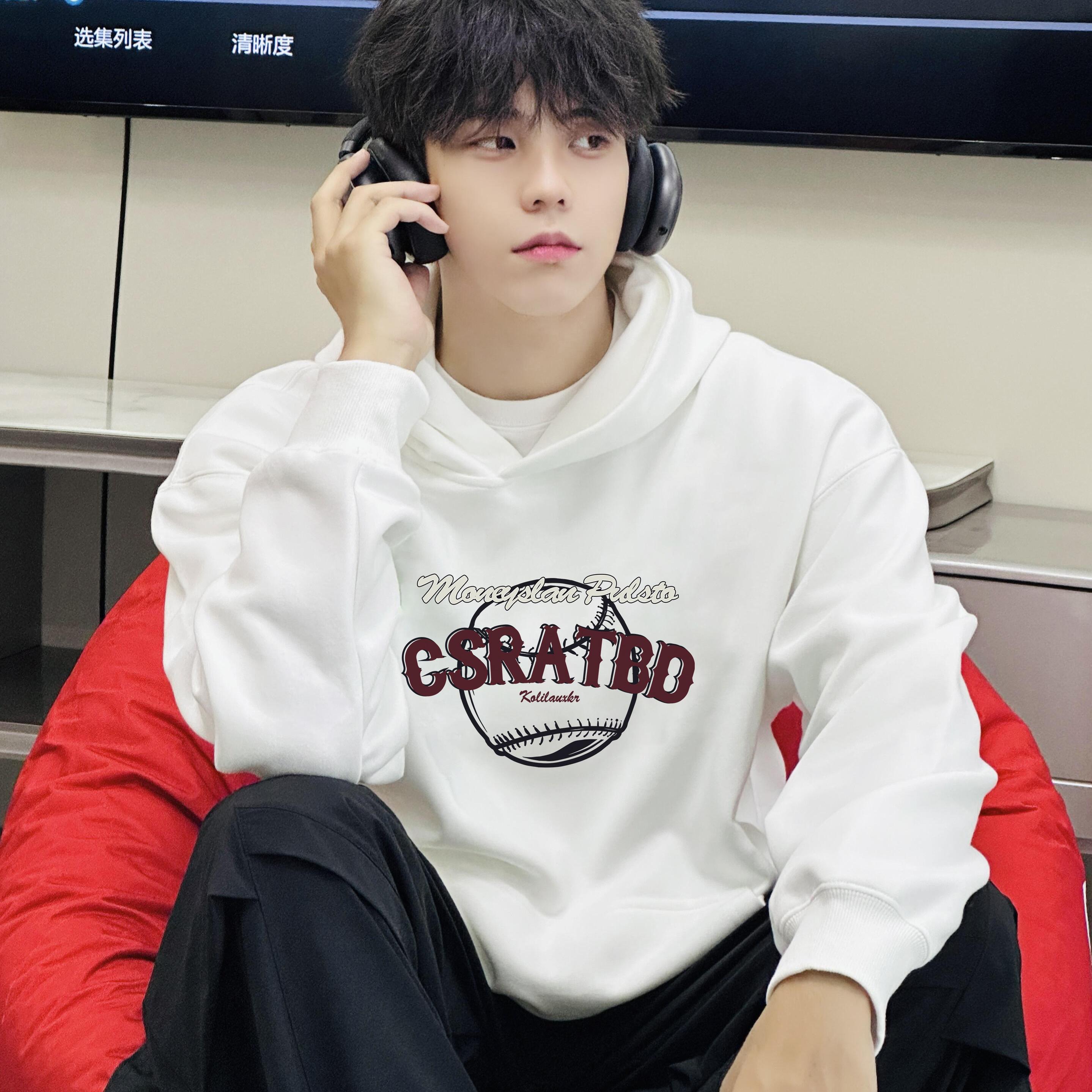 TAJN潮牌秋冬季加绒连帽卫衣男生美式复古重磅宽松中学生运动外套