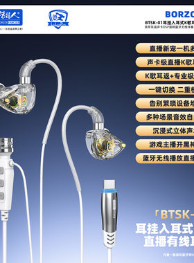 BTSK-01耳挂入耳式K歌耳机自带耳返声卡DSP混响蓝牙无线伴奏直播