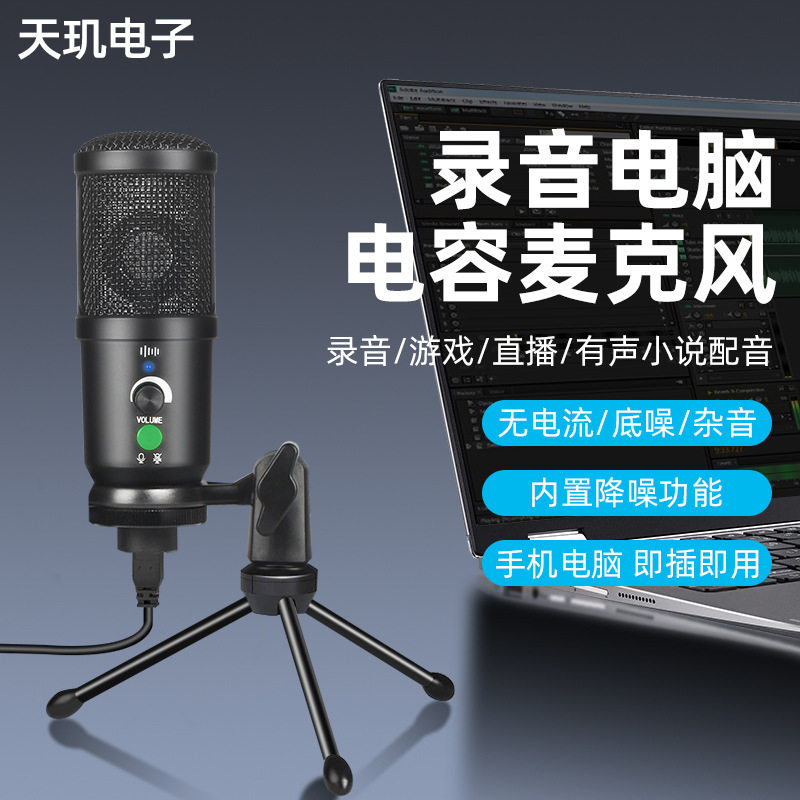 游戏电容降噪麦克风套装家用高采样电脑录音声卡直播大振有线话筒