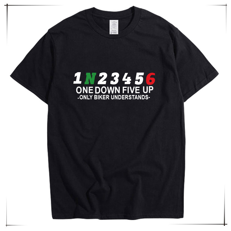 档位 one down five up 机车299km 重机 摩托 MOTO 短袖T恤 衣服