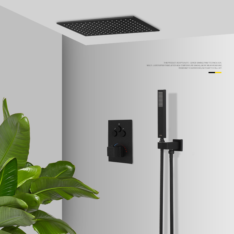 佐伸暗装花洒嵌入墙式隐藏智能恒温天幕暗藏按键黑色淋浴套装
