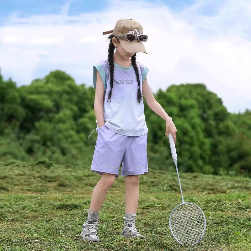 女童速干运动套装夏中大童2026新款儿童夏季无袖背心篮球服两件套