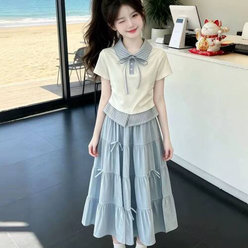 女大童夏季两件套短袖T恤半身裙