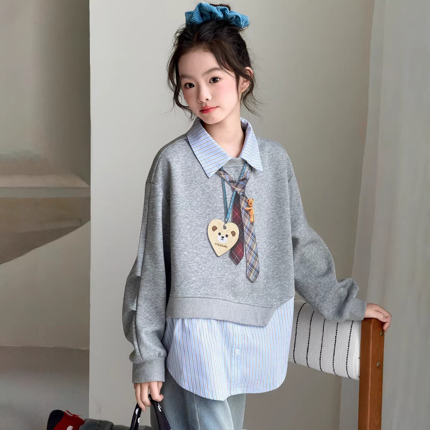 女童春季假两件百搭打底卫衣
