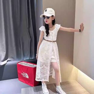 女童2026夏季新款韩系洋气中大儿童蕾丝开衫连衣裙高腰短裤套装裙
