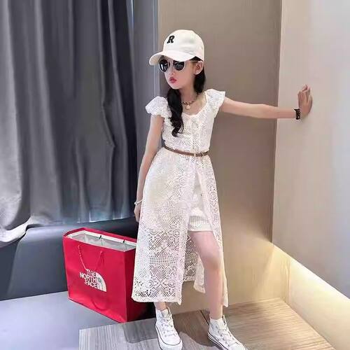 女童蕾丝开衫连衣裙套装