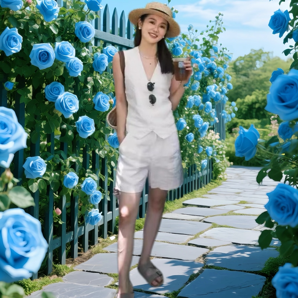 无袖棉麻亚麻马甲背心休闲短裤套装 高端夏装冷淡风高级感两件套
