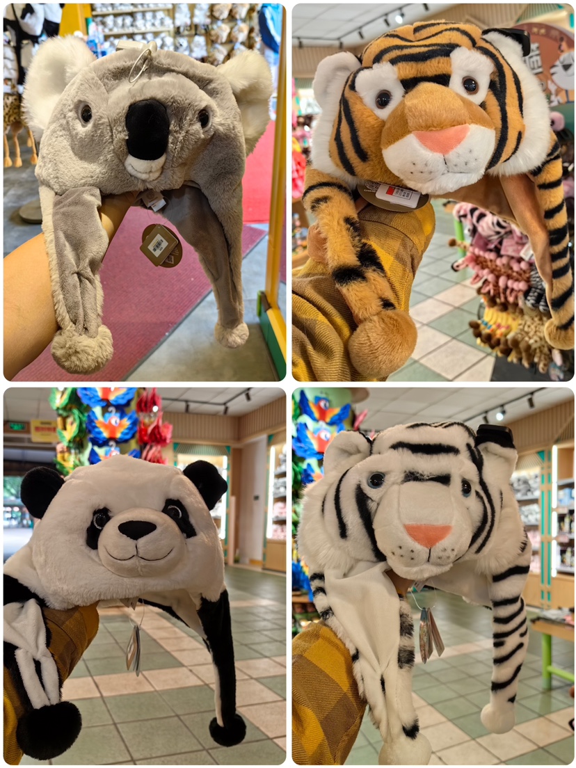 长隆动物园白虎熊猫黄虎考拉毛绒围巾雪帽防寒保暖帽子冬季海洋馆