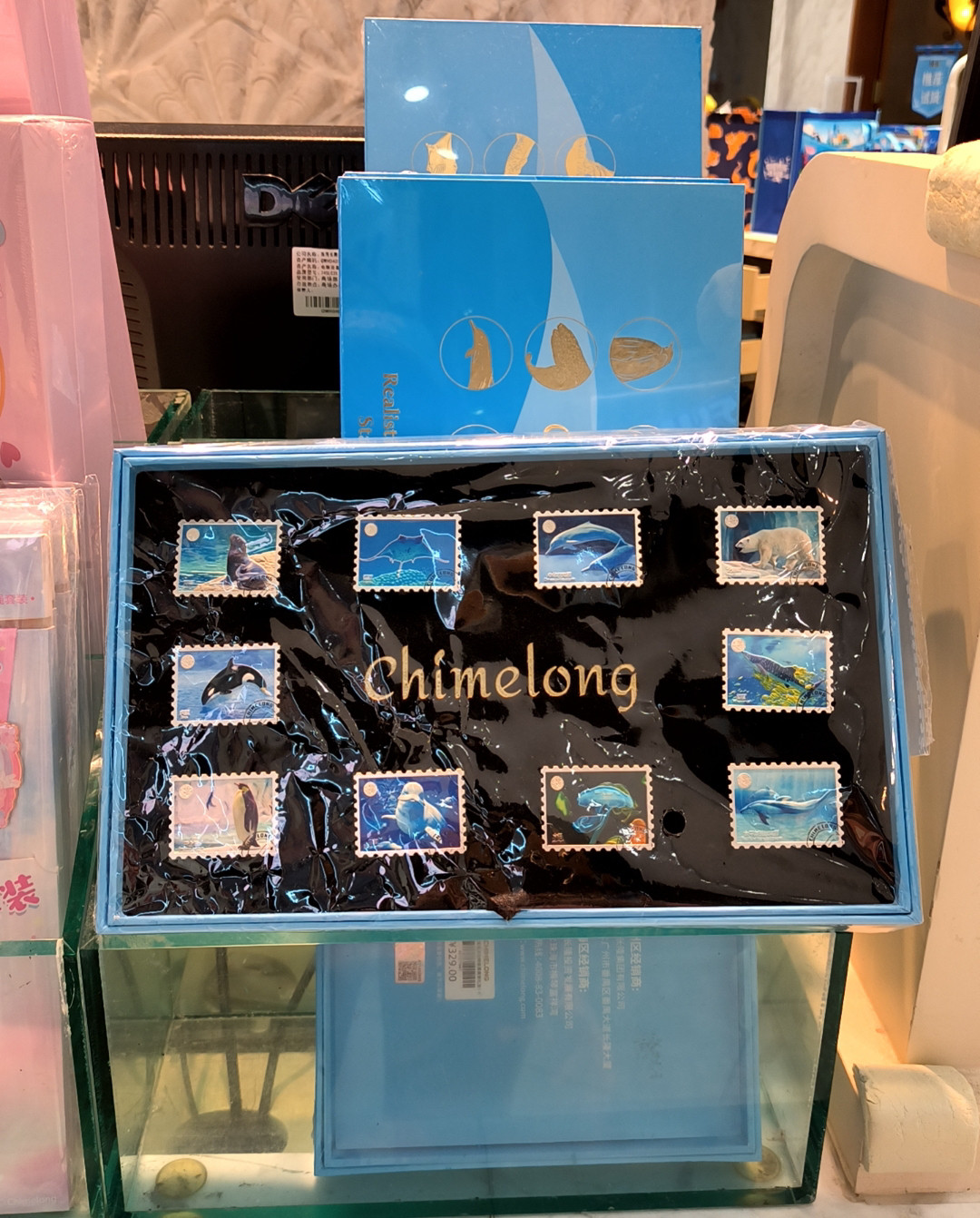 珠海长隆海洋馆旅游纪念品写实海洋动物邮票徽章套装儿童生日礼物