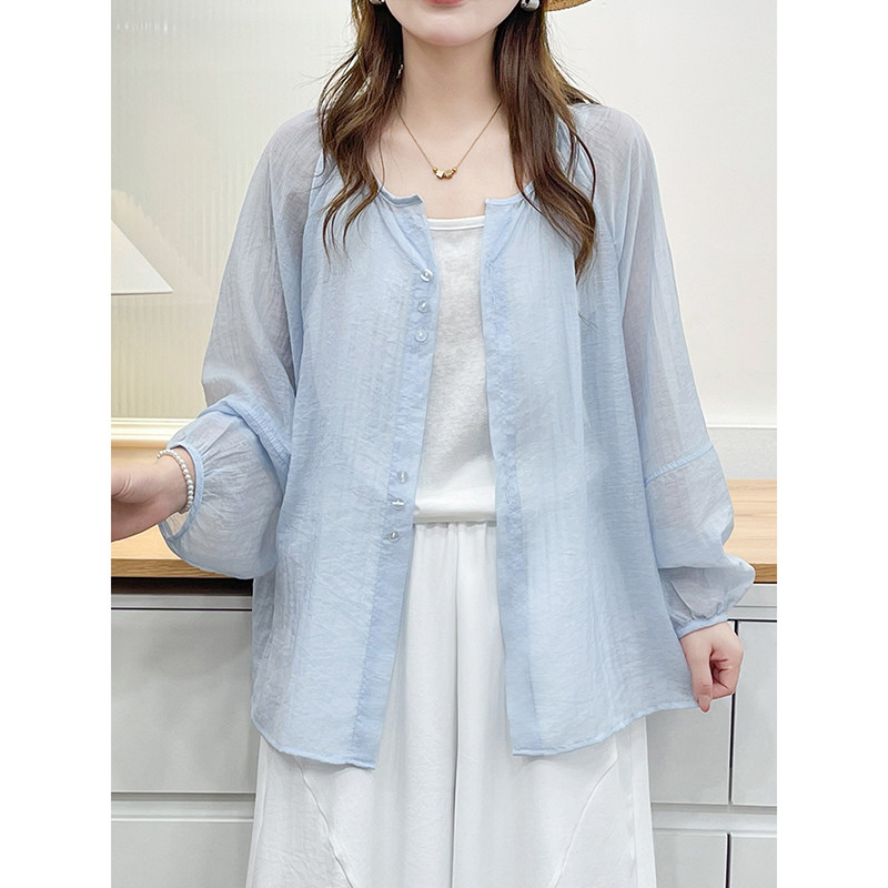 翠袖大码女装胖mm防晒衬衫女长袖宽松开衫外套夏季薄款防晒服上衣图片
