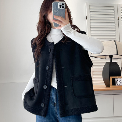 翠袖大码女装鹿皮绒马甲外穿背心