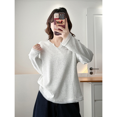 翠袖大码女装法式蕾丝拼接宽松显瘦内搭打底衫女秋冬长袖T恤上衣