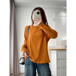 胖mm花边长袖 女装 T恤内搭打底衫 女2025新款 显瘦上衣 翠袖 秋季 大码