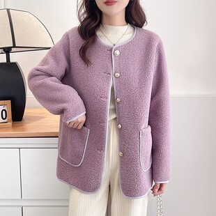 女装 大码 胖mm仿羊羔毛上衣 2026新款 独特超好看小香风外套女春秋季