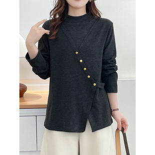 胖mm半高领假两件打底衫 女装 女秋冬加厚保暖宽松显瘦上衣 大码 翠袖
