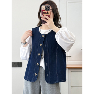 翠袖大码女装日系复古牛仔马甲2026新款百搭背心显瘦叠穿坎肩外套