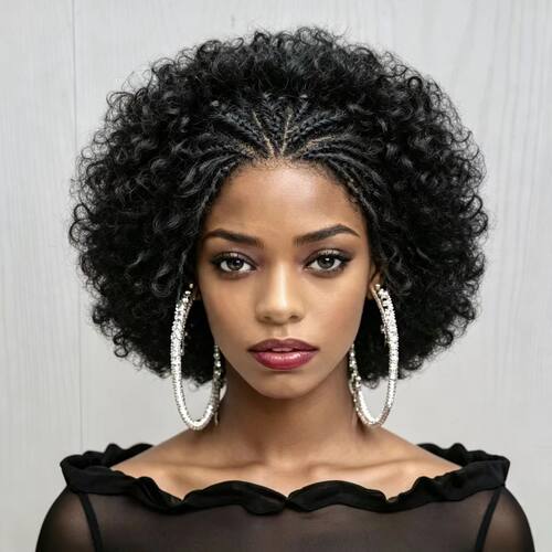 13X4 Frontal Lace  Braid Afro Human Hair Braided Wigs