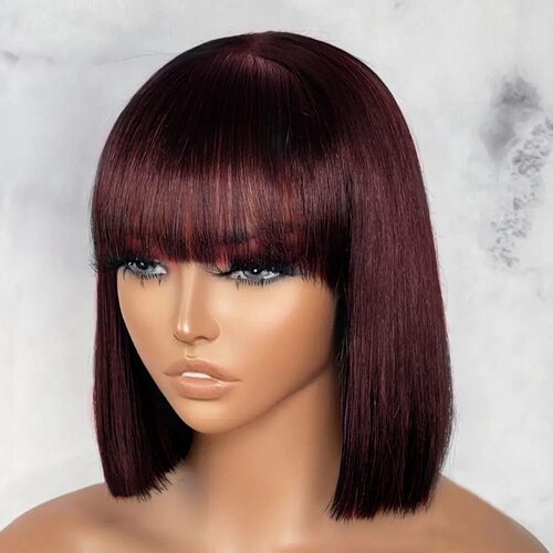 2x4 Human Hair Short Bob Wig Straight With Bang 2x4 真人