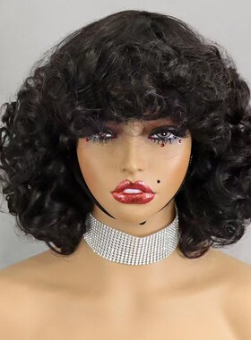 Brazilian Human Hair Bouncy Loose Bob Fringe Wigs