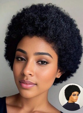 爆炸头 Afro Kinky Curly Pixie Cut Wig human hair真人发发套