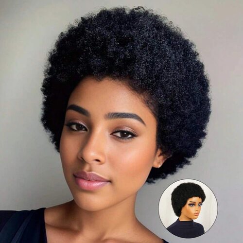爆炸头 Afro Kinky Curly Pixie Cut Wig human hair真人发发套