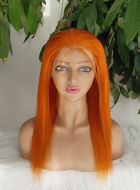 color 350 orange 13x4 lace front wig real human hair橘红色