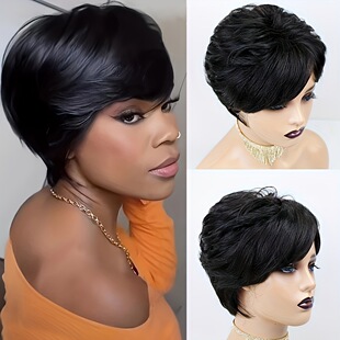 6inch机制发套真人发pixie cut wig human hair full machine