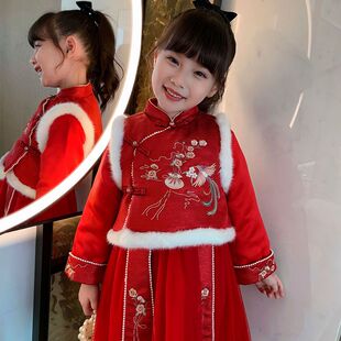 幼儿园唐装 儿童元 拜年女童中国风汉服连衣裙新款 旦演出服冬装 套装