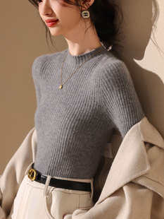 2025秋冬新款半高领打底衫女套头修身针织衫黑色加厚毛衣内搭长袖