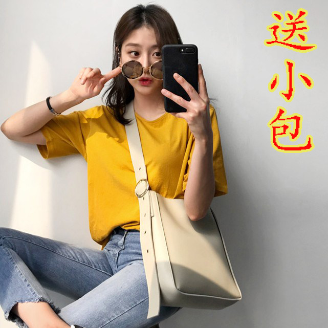 the republic of korea 2019 new pattern Simplicity Solid leisure time Single Shoulder Satchel ins temperament Round buckle Picture Bucket bagin the Leather/Lady bags/Men's bag, Ms. bags  category - from Buy2taobao.com to provide professional Taobao agent buy service