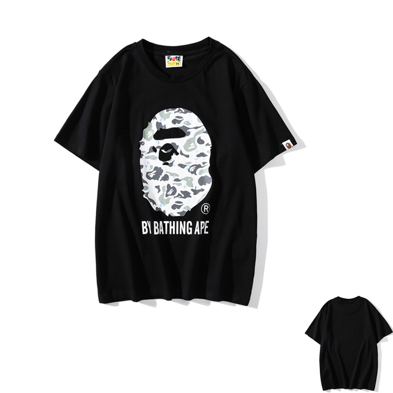 thumbnail for Japanese tide brand ape-man shark short-sleeved T-shirt male youth new half-sleeved round neck loose large size cotton bottoming shirt