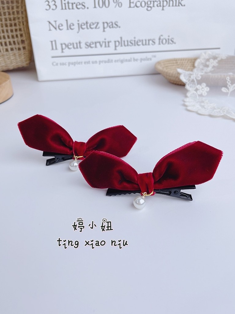 日韩酒红色丝绒小蝴蝶结立体对夹甜美可爱刘海侧边发卡少女发饰品,饰品/流行首饰/时尚饰品新,发饰,淘宝优惠券,粉丝福利购,淘宝优惠卷