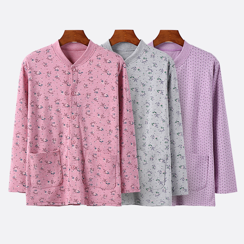 开身对襟棉毛衫老太太印花秋衣