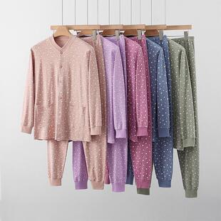 棉毛套 妈妈开襟全棉家居服老太太衬衣衬裤 中老年纯棉秋衣秋裤 套装