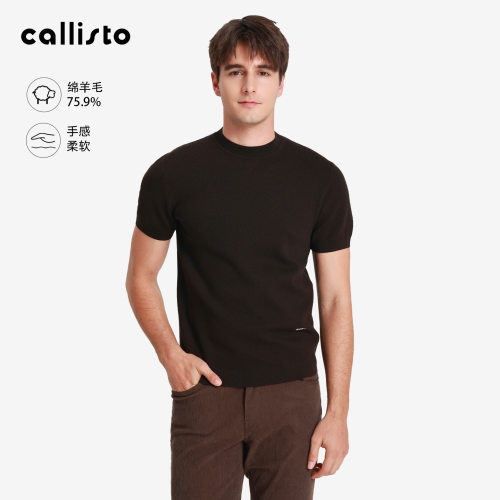【细腻垂顺】callisto商场同款秋季男士短袖针织衫T恤羊毛混纺