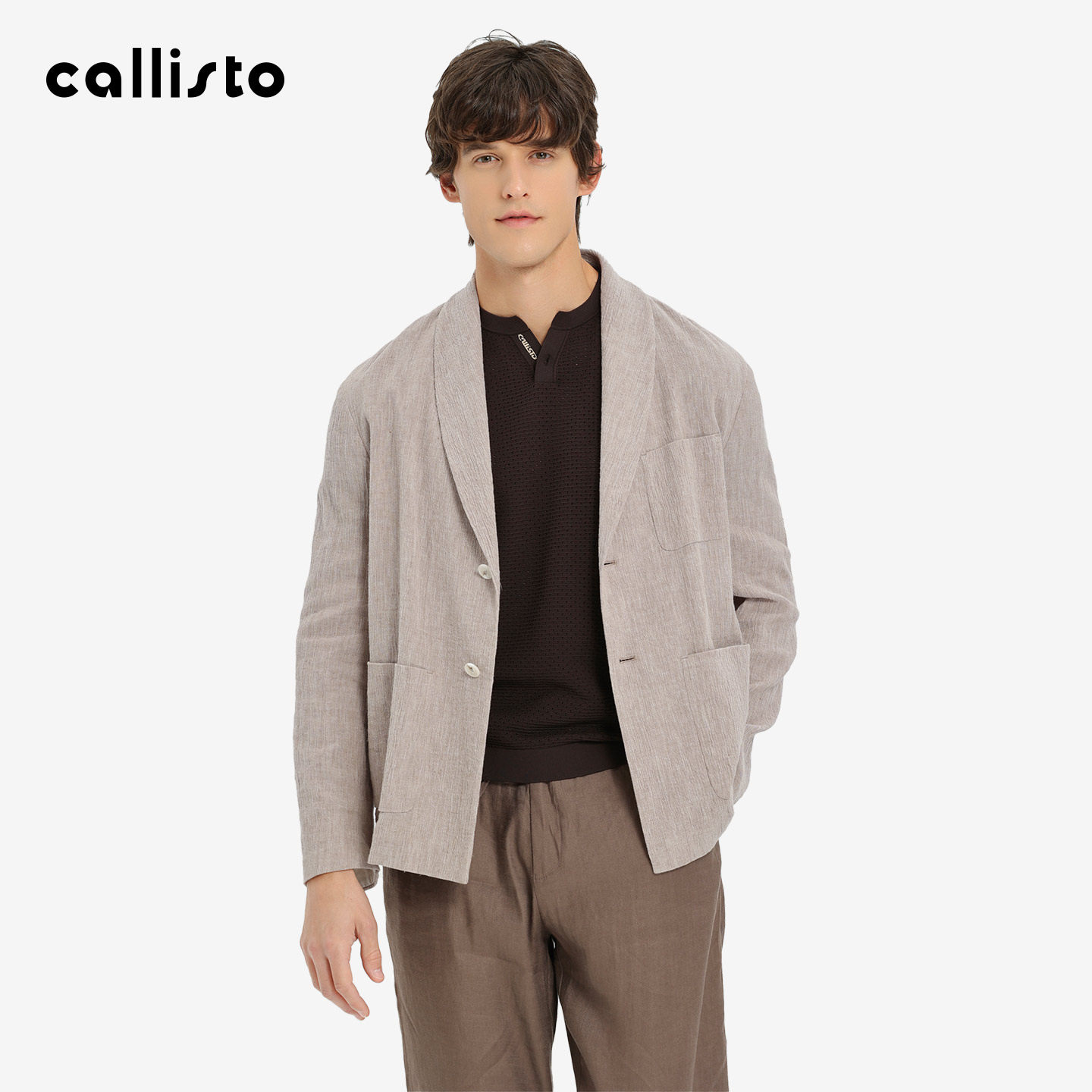 【商场同款】callisto2026春节新品男士外套棉麻混纺青果领夹克