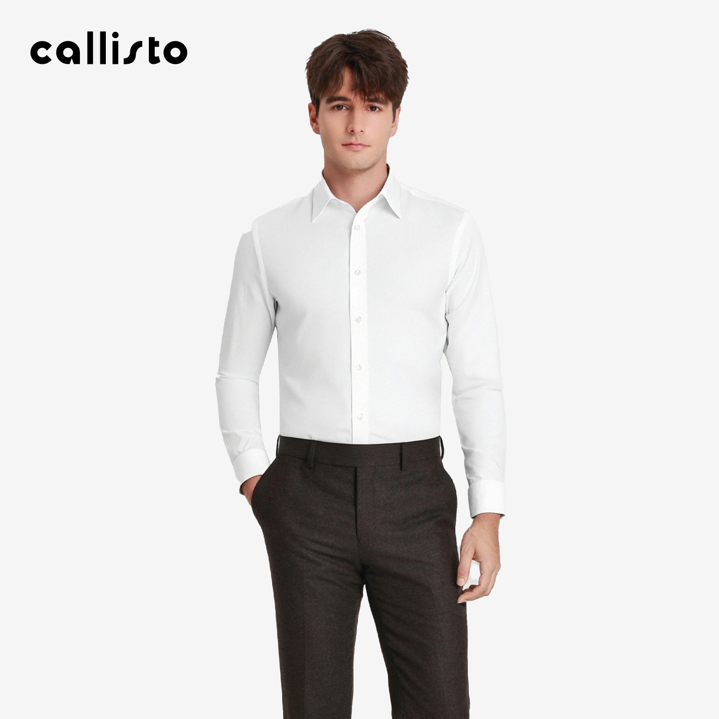 【商场同款】callisto2025秋冬新品男士长袖纯色翻领通勤棉衬衫