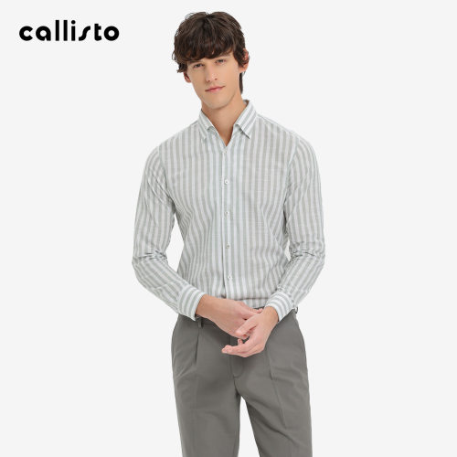 【商场同款】callisto2026春季新品男士翻领条纹长袖休闲棉衬衫