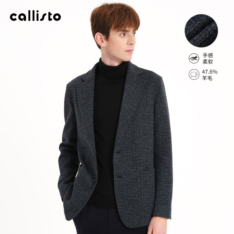 callisto卡利斯特男士休闲便西男装春秋新款绵羊毛呢大衣时尚单西